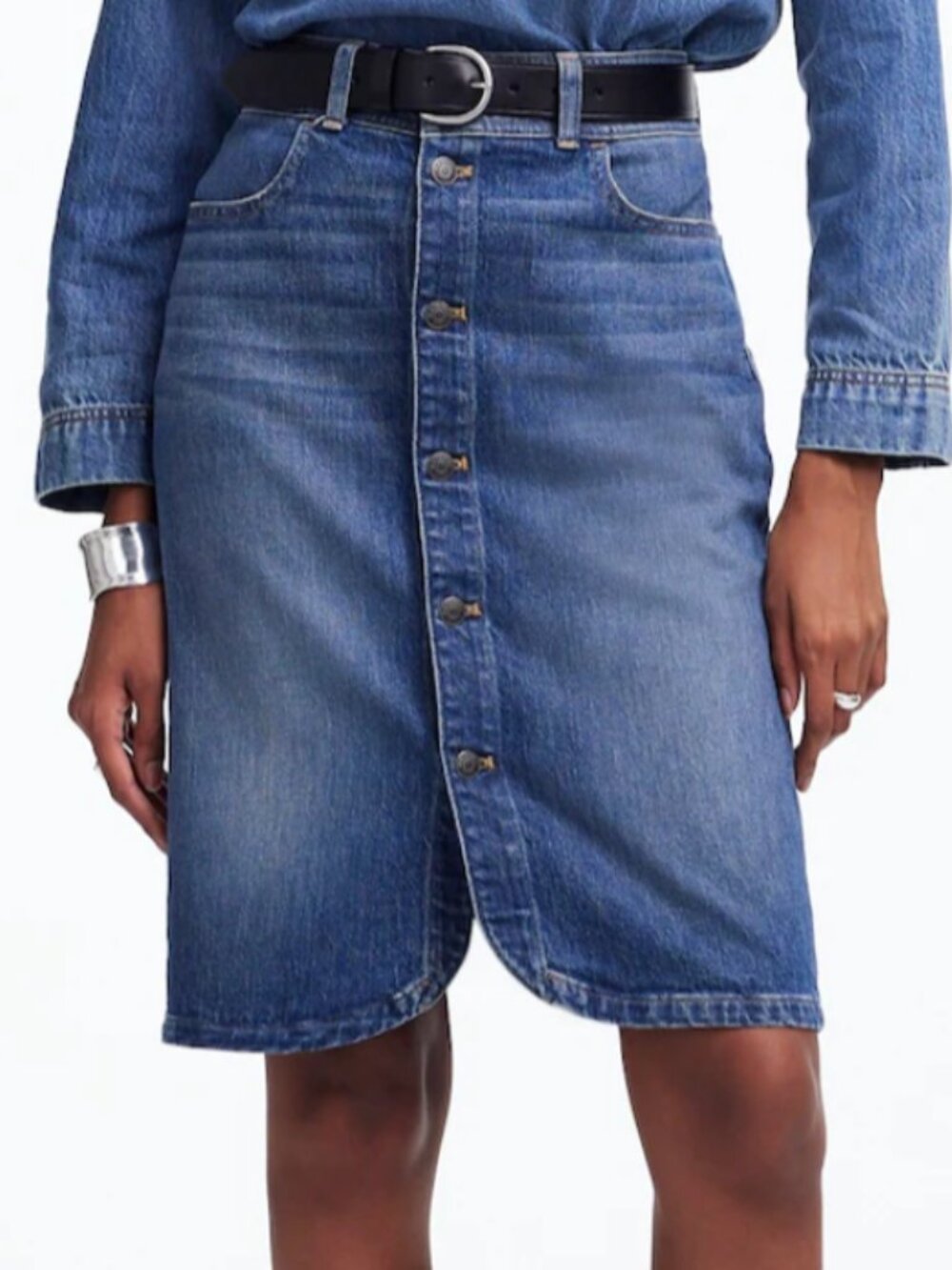 Madewell Denim Button Front Midi Skirt in Concho Wash Sz 28 $118 NWOT